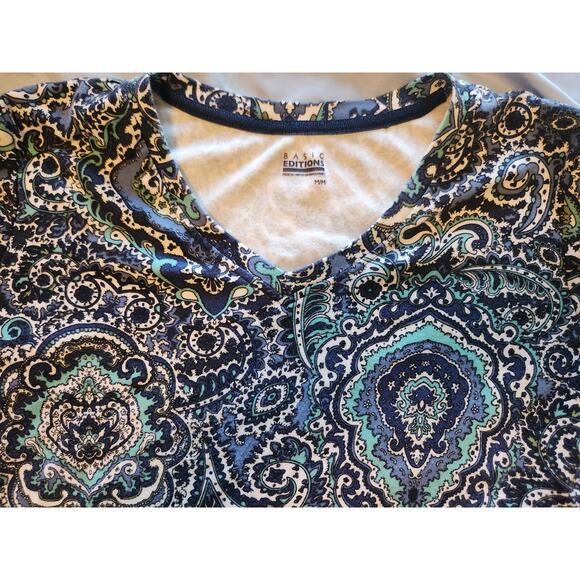 Basic Editions Blue Paisley 3/4 sleeve Cotton size Medium - Picture 1 of 2